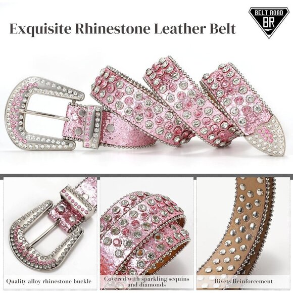 Women\'s Rhinestones Goth Bling Halloween Belt Cowgirl Western Pink Silver Belt